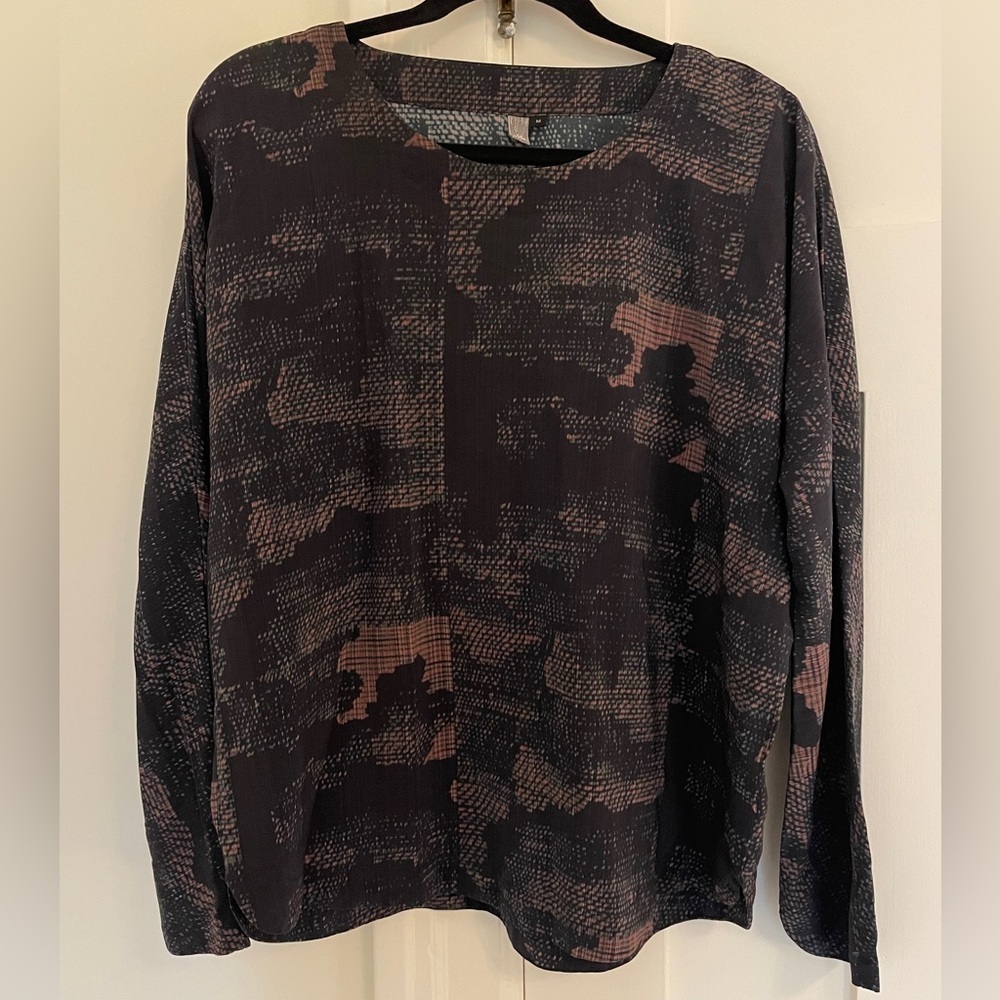 Elk Silk Long Sleeve Blouse Abstract Print Novelty